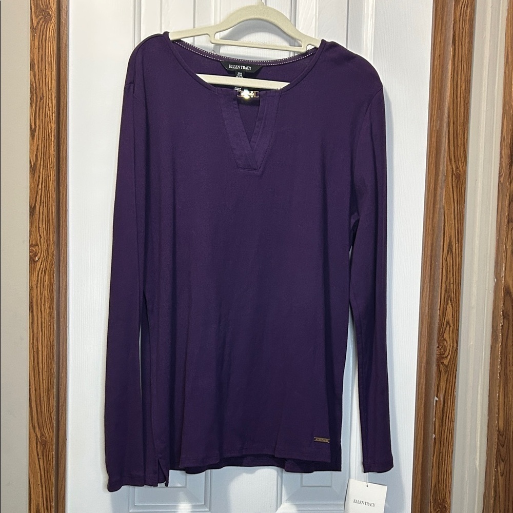 Ellen Tracy Long Sleeve Blouse Blackberry Cordial NWT XL
